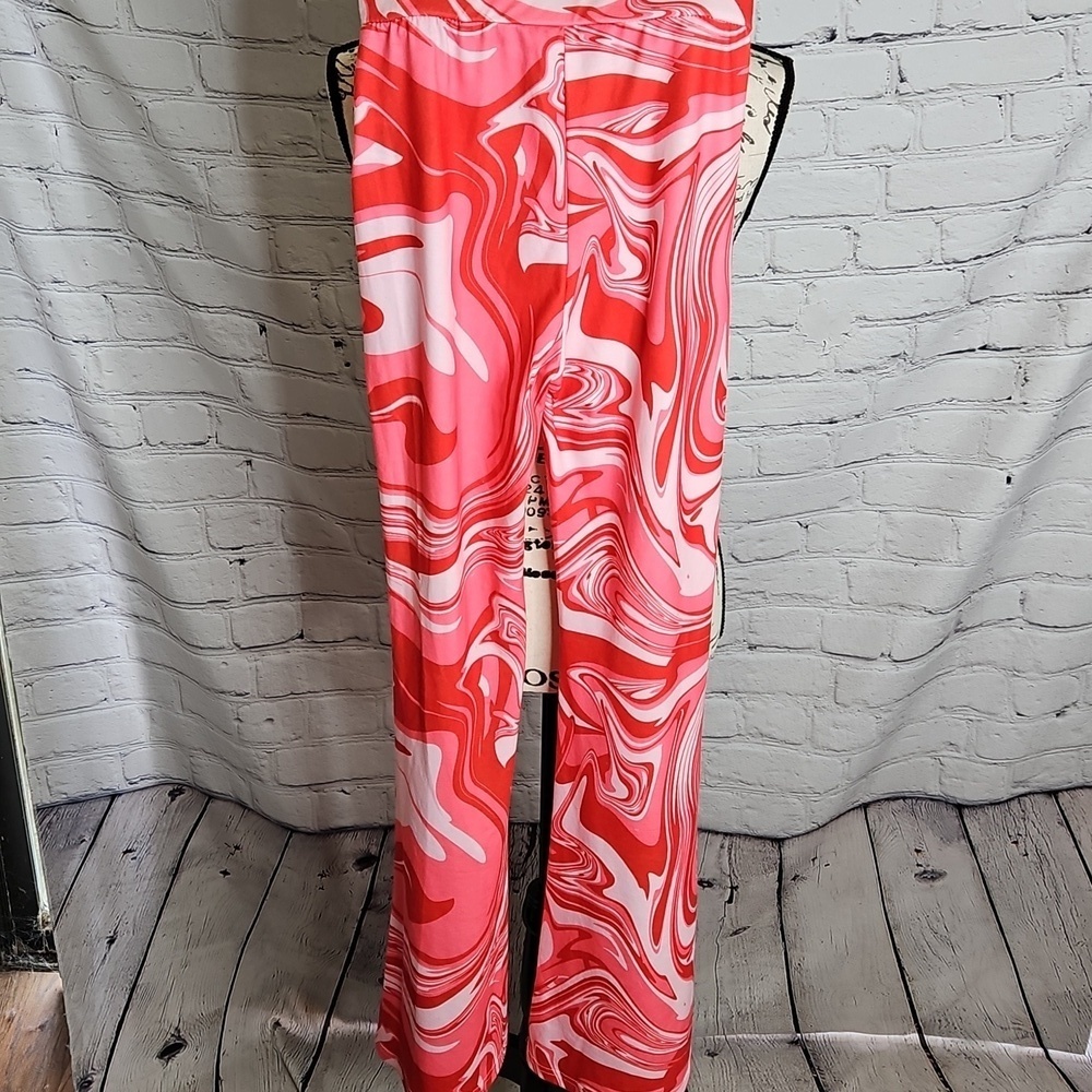 Shein Retro Style Pink Swirl Flare Leg Pull On Pants Size XS - Picture 3 of 5